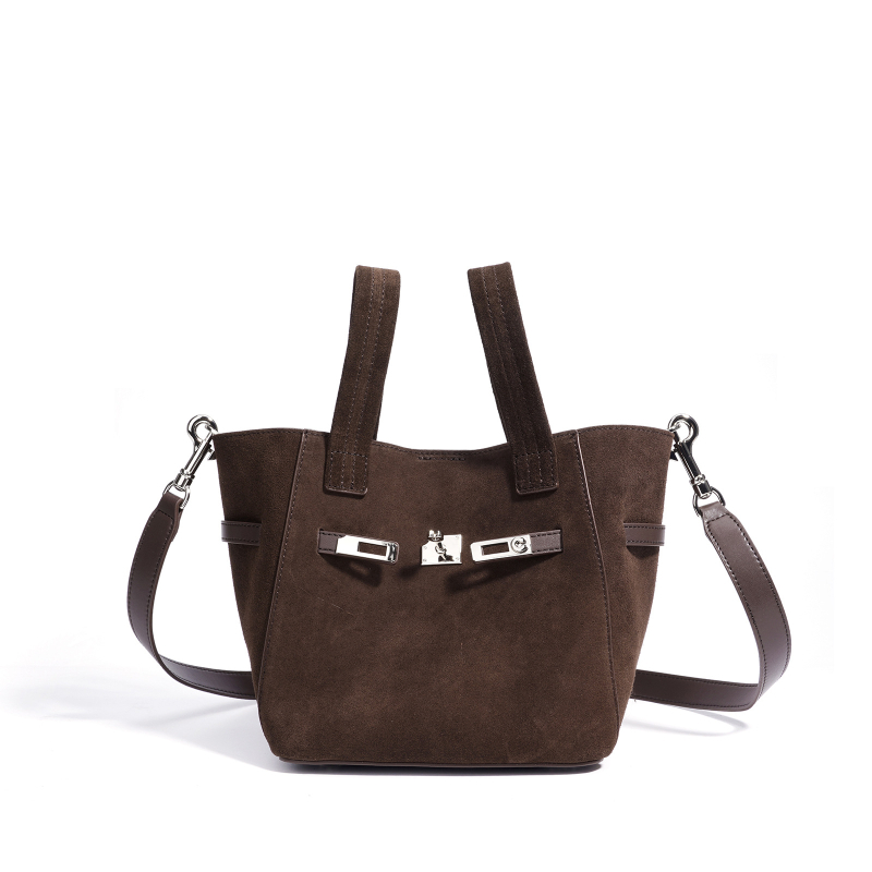 Torba za rameno crossbody od prave kože s teksturom frosted cowhide, oblik bucket, magnetska kopča, unutarnja džep za telefon i džep s patentnim zatvaračem
