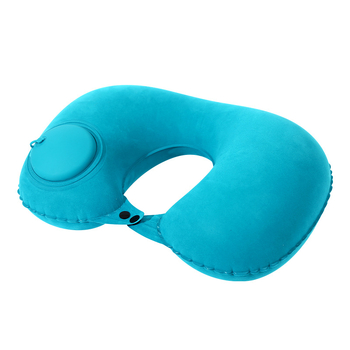 Инфлационна U-образна възглавница за пътуване, преносима и лека под 0,5 кг, с натисков вентил, флокирана материя