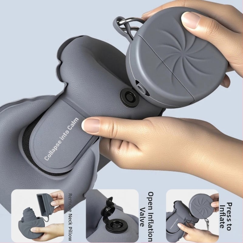 Luxenice пътуваща надуваема U-образна възглавница за шия, найлонова материя, газов пълнител, стил модерна простота