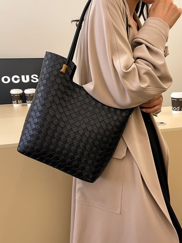 PU materjaliga naiste tote kott, linna minimalistlik stiil, horisontaalne ruudu kuju, avatud ülemine, sisemine telefoni tasku