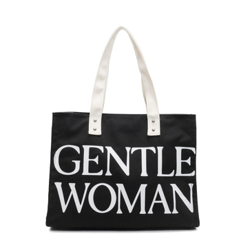 Gentlewoman Geantă tote din pânză — formă orizontală pătrată, fermoar, căptușeală din poliester, buzunar intern pentru telefon, bretele duble, utilizare zilnică, primăvara 2025