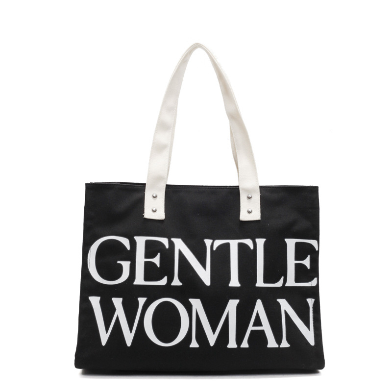Gentlewoman Geantă tote din pânză — formă orizontală pătrată, fermoar, căptușeală din poliester, buzunar intern pentru telefon, bretele duble, utilizare zilnică, primăvara 2025
