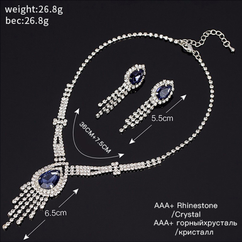 Set nakita: naušnice i ogrlica od kristala, lanac s perlama (bead chain), privjesak od umjetnog kristala; uzorci: Ljubavno srce, Kapljica, Zvono