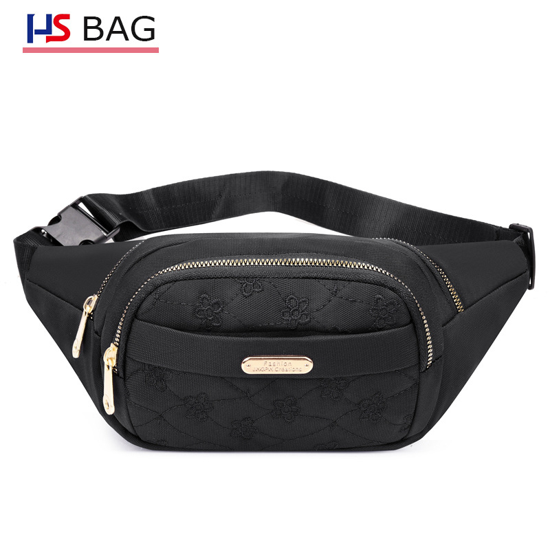 Ženska pojasna torbica s izšivanjem, vodootporan Oxford platno, velik kapacitet, više pretinaca, zatvarač, unutarnji džepovi