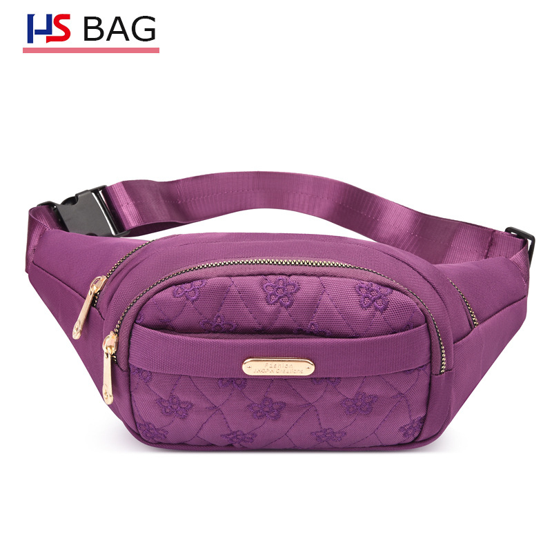 Ženska pojasna torbica s izšivanjem, vodootporan Oxford platno, velik kapacitet, više pretinaca, zatvarač, unutarnji džepovi