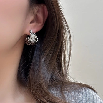 Clipuri metalice pentru urechi, cu formă de C geometrică, electroplacate, pentru femei