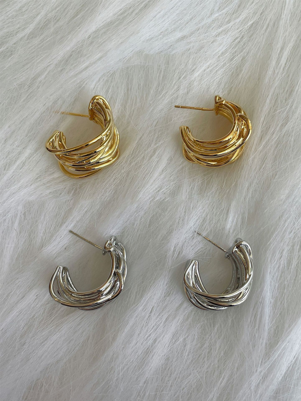 Clipuri metalice pentru urechi, cu formă de C geometrică, electroplacate, pentru femei