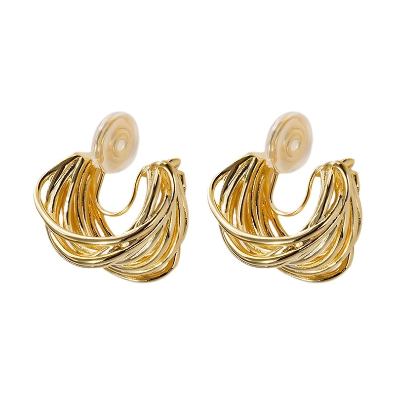 Clipuri metalice pentru urechi, cu formă de C geometrică, electroplacate, pentru femei