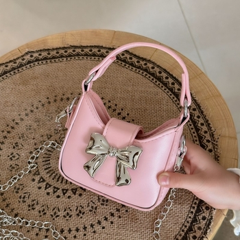 Geantă pentru copii cu funda, pe umăr — PU ușoară, fără căptușeală, pentru fetițe, utilizare zilnică la grădiniță