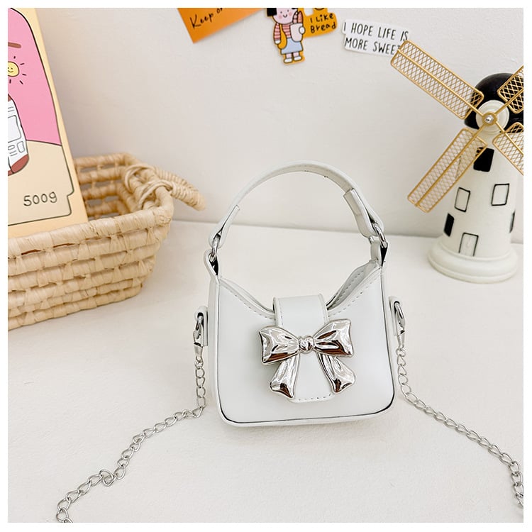 Geantă pentru copii cu funda, pe umăr — PU ușoară, fără căptușeală, pentru fetițe, utilizare zilnică la grădiniță