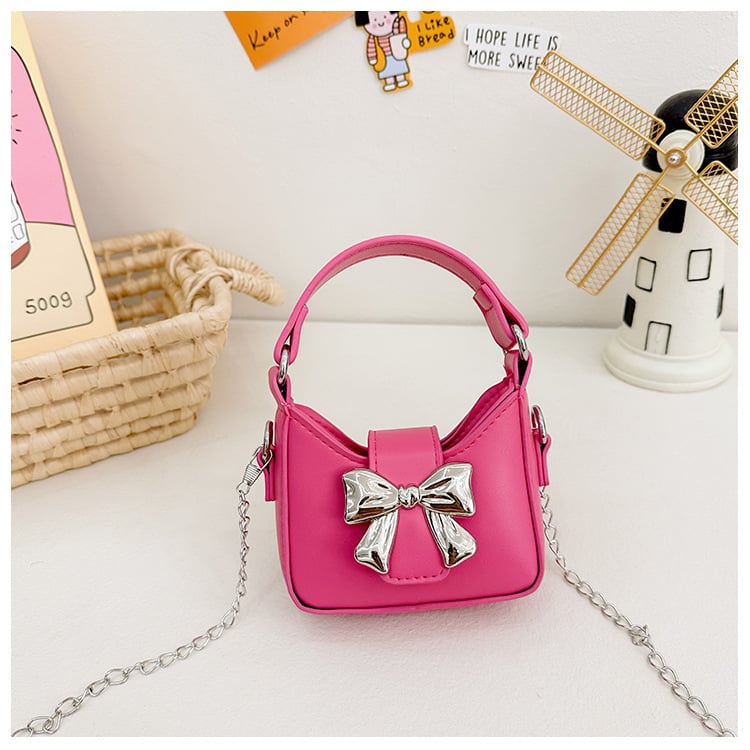 Geantă pentru copii cu funda, pe umăr — PU ușoară, fără căptușeală, pentru fetițe, utilizare zilnică la grădiniță