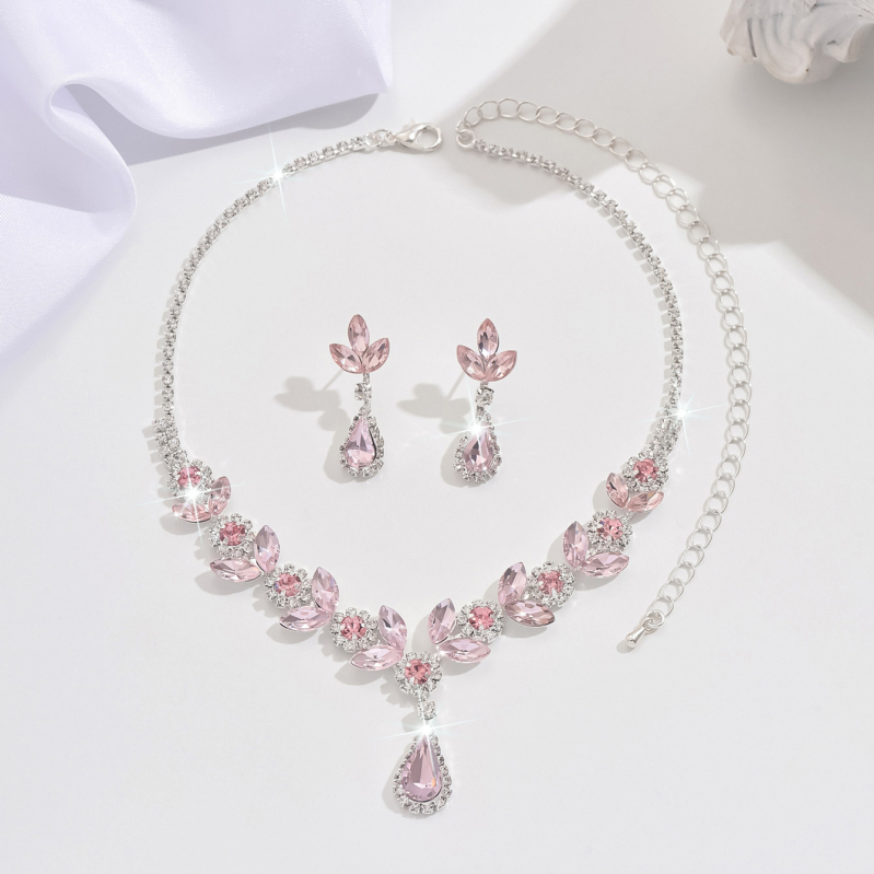 Rnafashion Bakreni set nakita: ogrlica i naušnice s rhinestones, s kandžastim lancem, elektroplirano, za žene