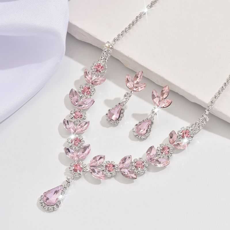 Rnafashion Bakreni set nakita: ogrlica i naušnice s rhinestones, s kandžastim lancem, elektroplirano, za žene