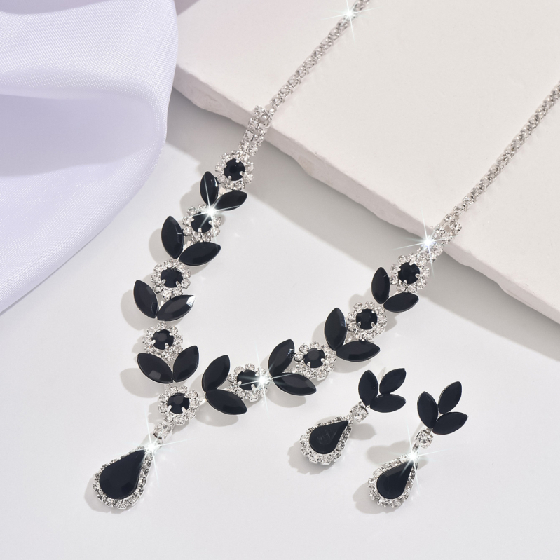 Rnafashion Bakreni set nakita: ogrlica i naušnice s rhinestones, s kandžastim lancem, elektroplirano, za žene