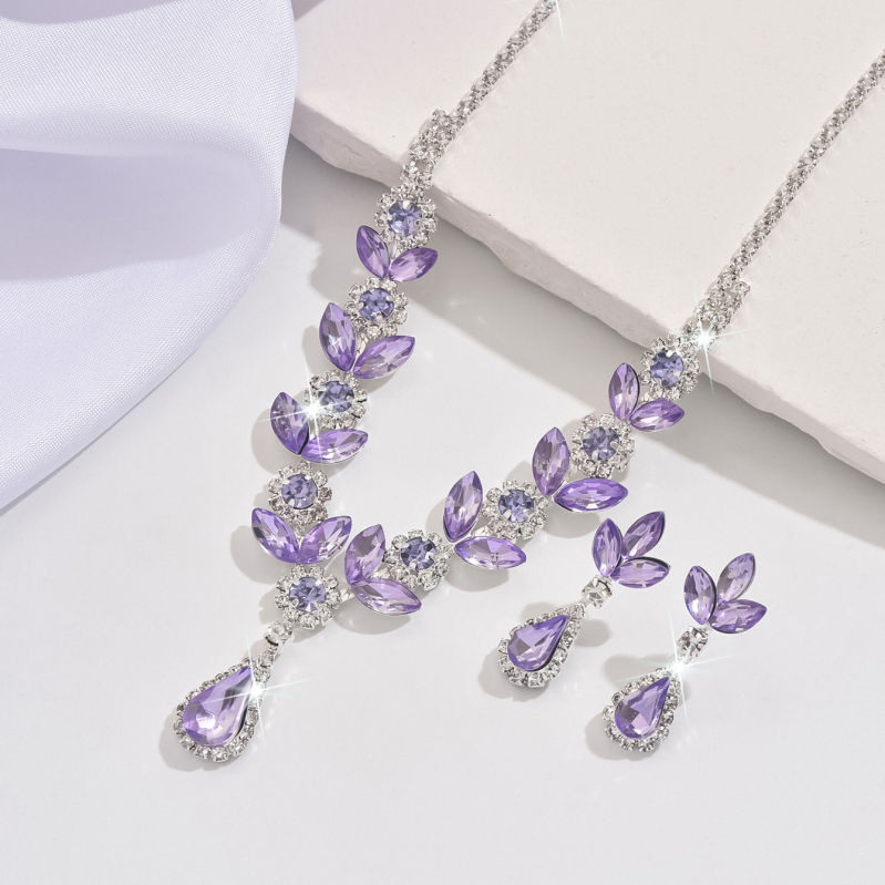 Rnafashion Bakreni set nakita: ogrlica i naušnice s rhinestones, s kandžastim lancem, elektroplirano, za žene