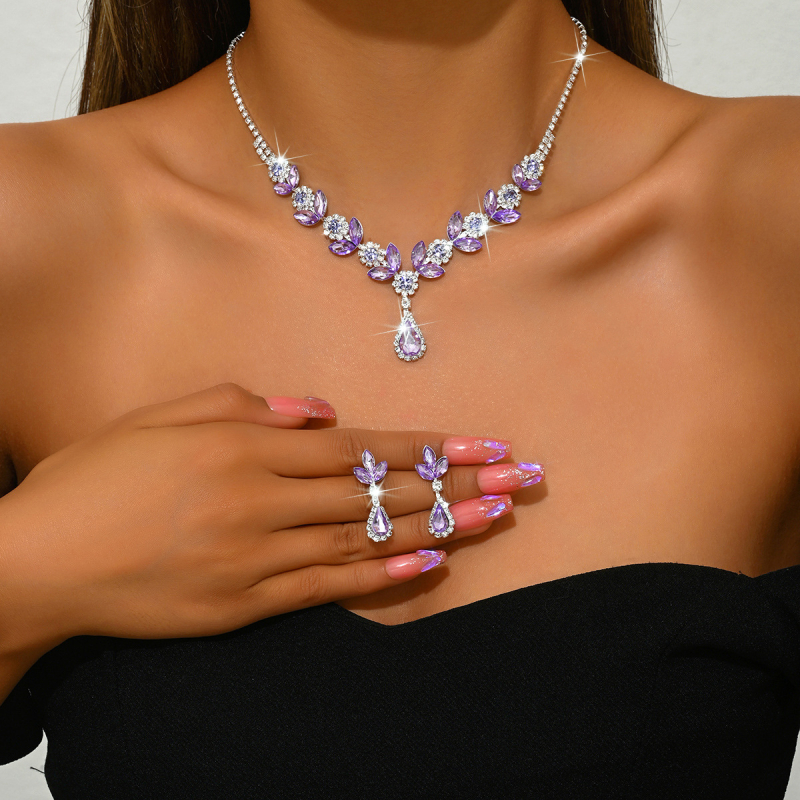 Rnafashion Bakreni set nakita: ogrlica i naušnice s rhinestones, s kandžastim lancem, elektroplirano, za žene