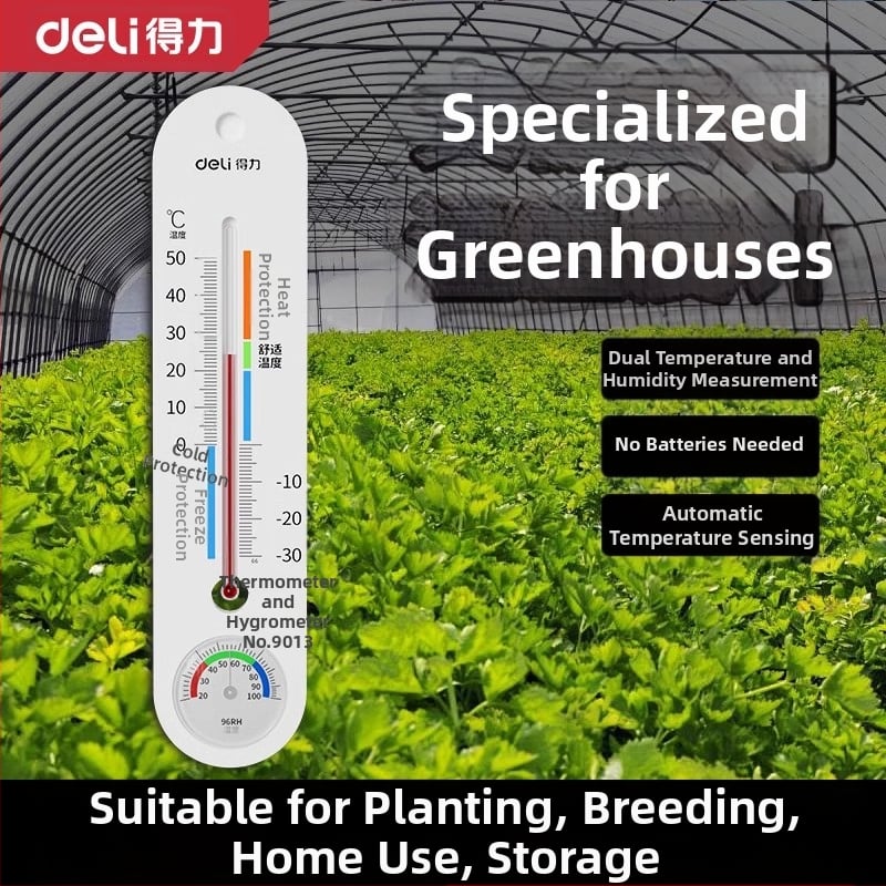 Beltéri falra szerelhető hőmérséklet- és páratartalom-mérő (termohigrométer) üvegházi zöldség- és növénytermesztéshez — pontos mérése a hőmérsékletnek és a nedvességnek