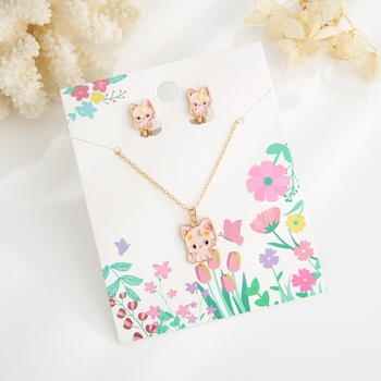 Gyerekeknek készült ötvözetből készült nyaklánc és fülbevaló készlet, csepp olajos felülettel, figurás motívummal