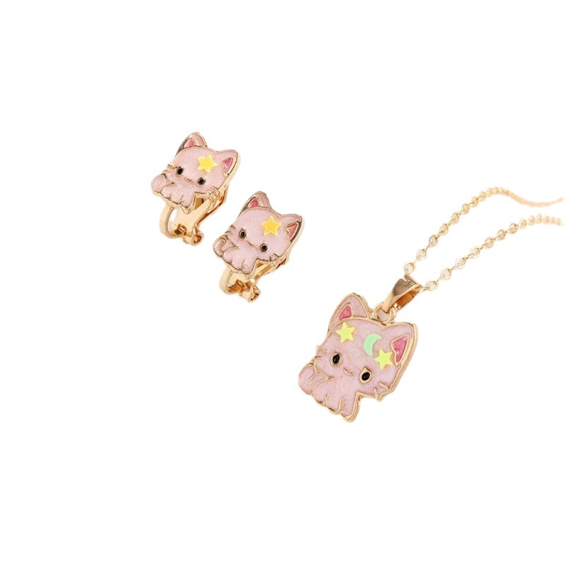 Gyerekeknek készült ötvözetből készült nyaklánc és fülbevaló készlet, csepp olajos felülettel, figurás motívummal