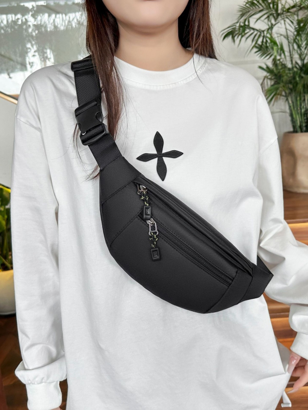 Unisex poliesterska torba za pojas, zatvarač, višeslojna unutarnja podjela (zip pretinjak, pretinjak za telefon, pretinjak za dokumente), s mezzanine, za slobodno vrijeme – Proljeće 2025