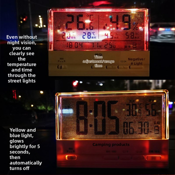 Ρολόι ταμπλό αυτοκινήτου με φωτιζόμενο θερμόμετρο, ψηφιακό ρολόι υψηλής ακρίβειας, με κολλητή εγκατάσταση