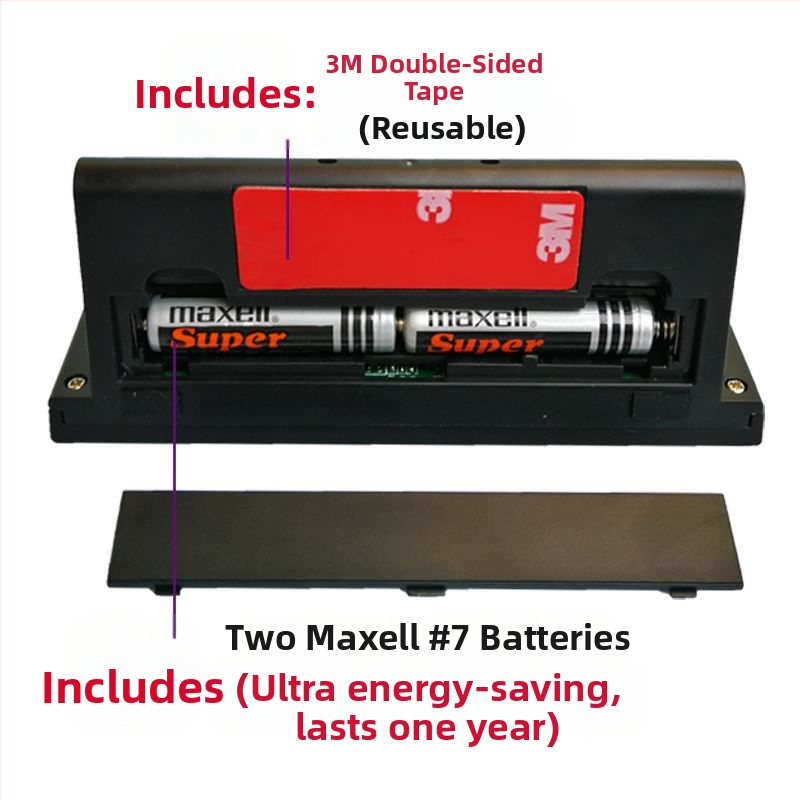 Ρολόι ταμπλό αυτοκινήτου με φωτιζόμενο θερμόμετρο, ψηφιακό ρολόι υψηλής ακρίβειας, με κολλητή εγκατάσταση