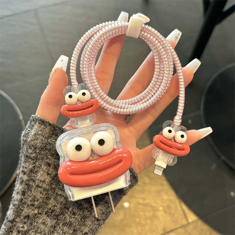 Зарядно защитно покритие за бързо зареждане 18W/20W, TPU материал, карикатурен дизайн с голяма уста‑ябълка, съвместим с iPhone 13 и iPad 10