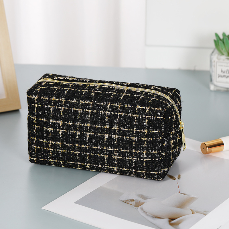 Βελούδινο τσαντάκι μακιγιάζ με επένδυση από πολυεστέρα, μονόχρωμο σχέδιο, κατάλληλο για άνδρες και γυναίκες