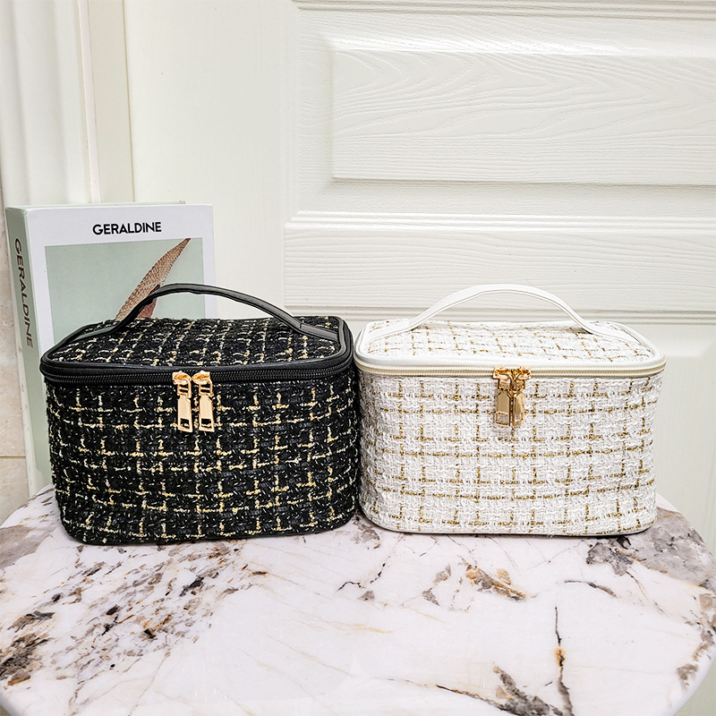 Βελούδινο τσαντάκι μακιγιάζ με επένδυση από πολυεστέρα, μονόχρωμο σχέδιο, κατάλληλο για άνδρες και γυναίκες