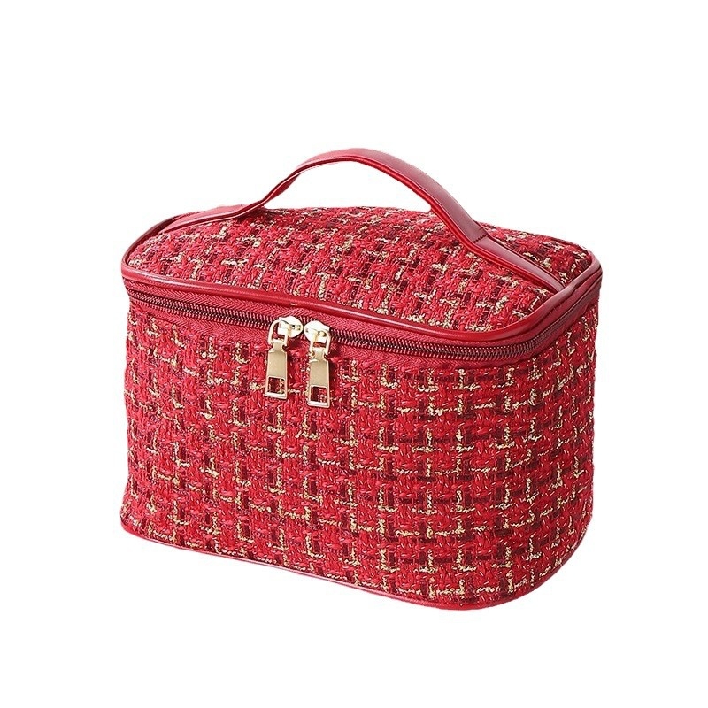 Βελούδινο τσαντάκι μακιγιάζ με επένδυση από πολυεστέρα, μονόχρωμο σχέδιο, κατάλληλο για άνδρες και γυναίκες