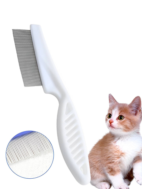 Pieptene pentru purici la pisici și câini, dinți fini, oțel, pentru blană lungă