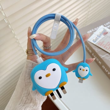 Samsung 25W защитно покритие за кабел за данни – карикатурен стил пингвин, PVC материал, комплект от 4 броя