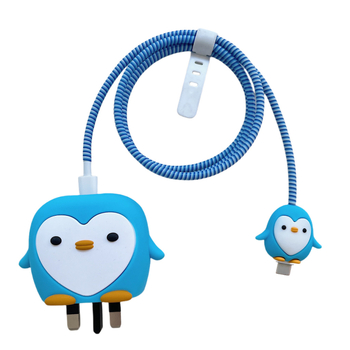 Samsung 25W защитно покритие за кабел за данни – карикатурен стил пингвин, PVC материал, комплект от 4 броя