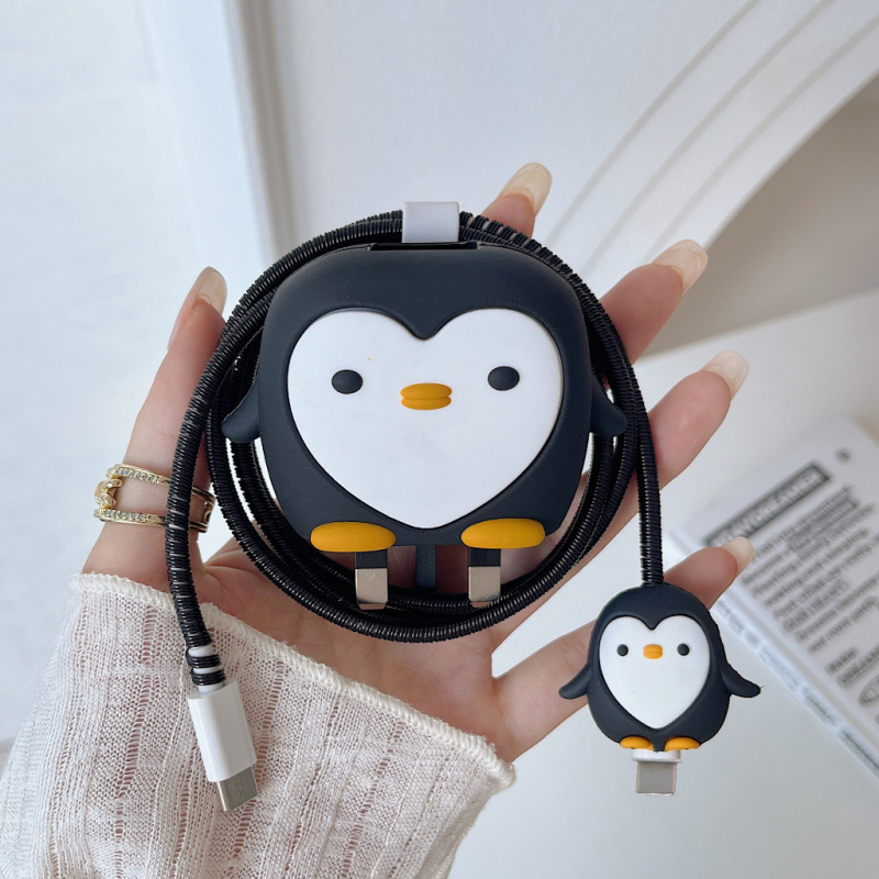 Samsung 25W защитно покритие за кабел за данни – карикатурен стил пингвин, PVC материал, комплект от 4 броя