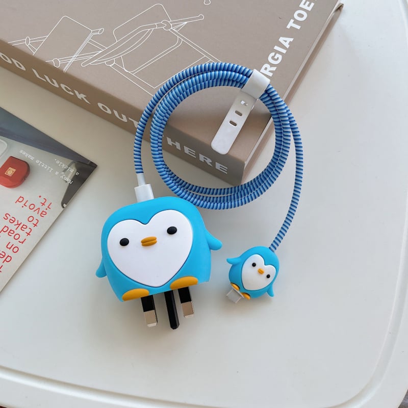 Samsung 25W защитно покритие за кабел за данни – карикатурен стил пингвин, PVC материал, комплект от 4 броя