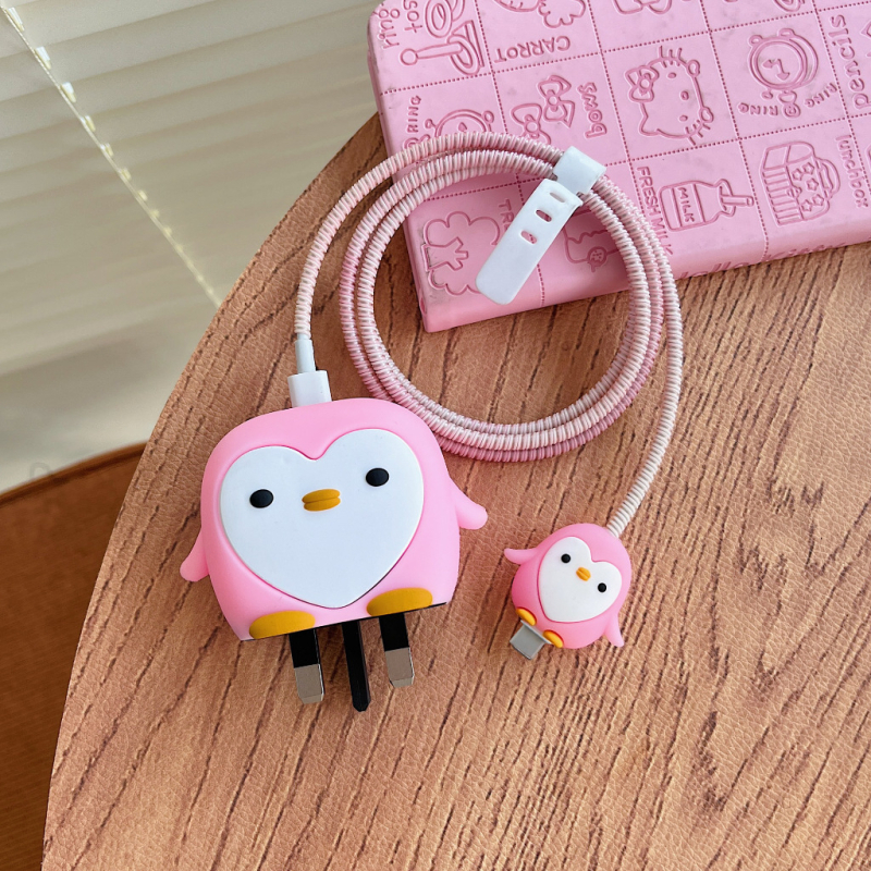 Samsung 25W защитно покритие за кабел за данни – карикатурен стил пингвин, PVC материал, комплект от 4 броя