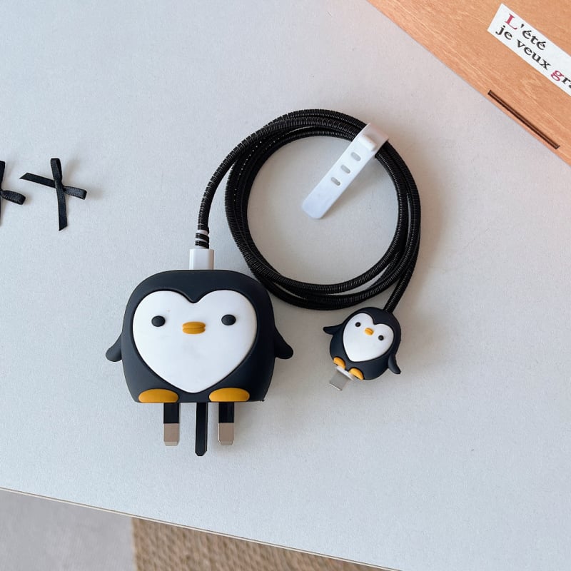 Samsung 25W защитно покритие за кабел за данни – карикатурен стил пингвин, PVC материал, комплект от 4 броя