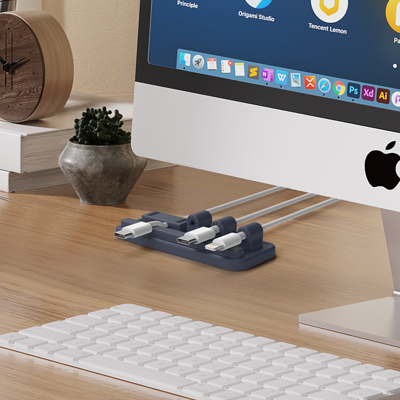 Apple-kompatibilni magnetski silikon kabelski organizator i stolni upravitelj kablova (CYW16) - magnetsko privlačenje, silikon, baza s pet klipsa
