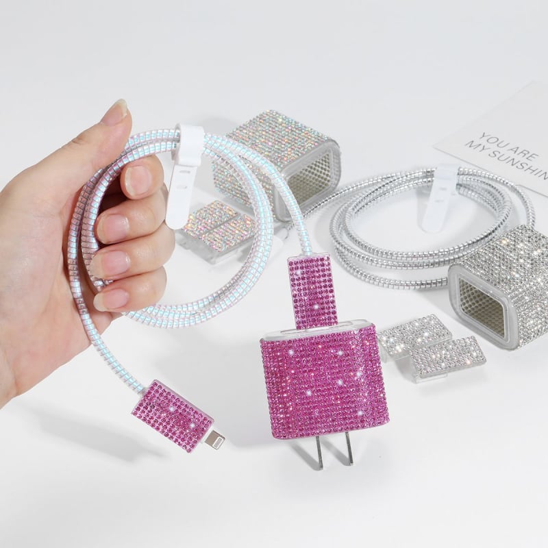 TPU zaštitni set za Apple 20W punjač i kabel za podatke duljine 1,4 m – klipse za kabel, zaštitne kapice za punjač i kopča za pohranu
