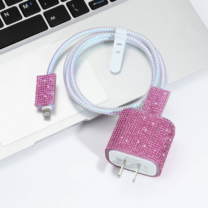 TPU zaštitni set za Apple 20W punjač i kabel za podatke duljine 1,4 m – klipse za kabel, zaštitne kapice za punjač i kopča za pohranu