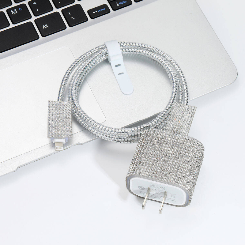 TPU zaštitni set za Apple 20W punjač i kabel za podatke duljine 1,4 m – klipse za kabel, zaštitne kapice za punjač i kopča za pohranu