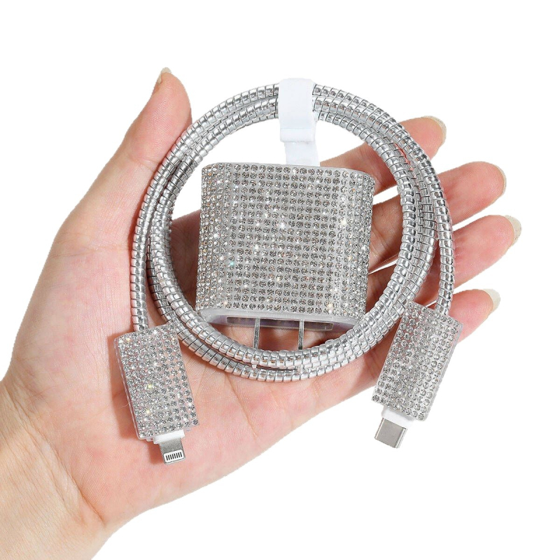 TPU zaštitni set za Apple 20W punjač i kabel za podatke duljine 1,4 m – klipse za kabel, zaštitne kapice za punjač i kopča za pohranu