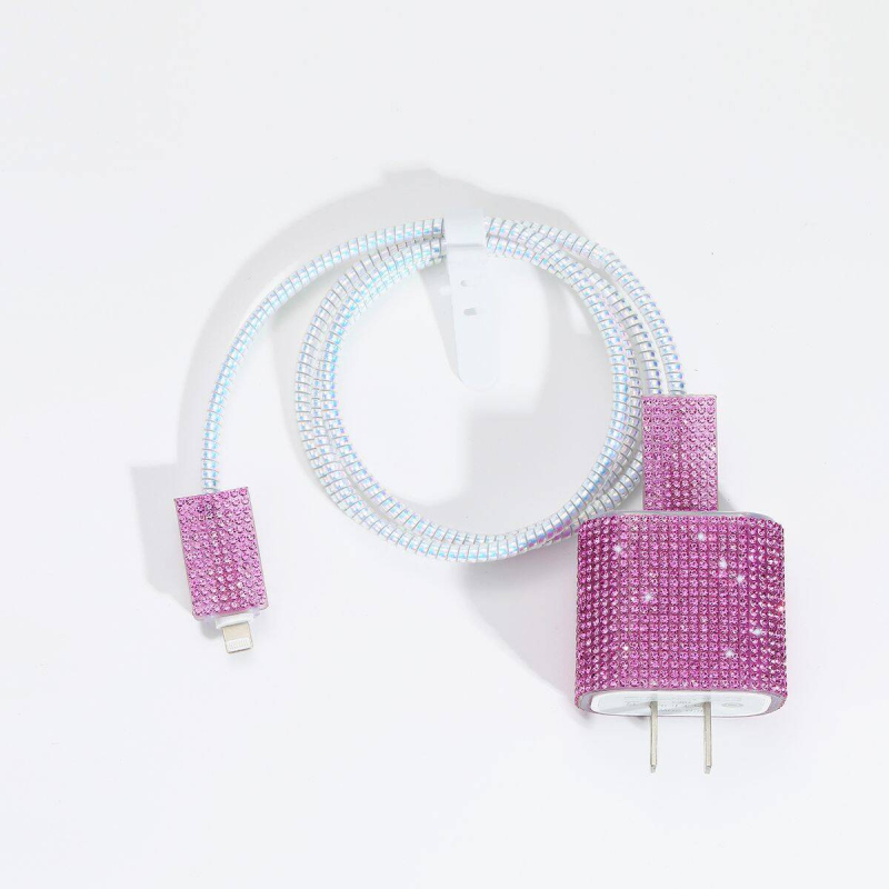 TPU zaštitni set za Apple 20W punjač i kabel za podatke duljine 1,4 m – klipse za kabel, zaštitne kapice za punjač i kopča za pohranu