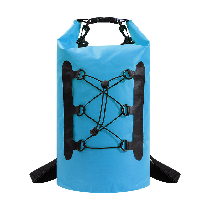 Водоустойчива раница за туризъм с шнур за затваряне, PVC материал, капацитет 15 л, подходяща за походи, къмпинг и колоездене