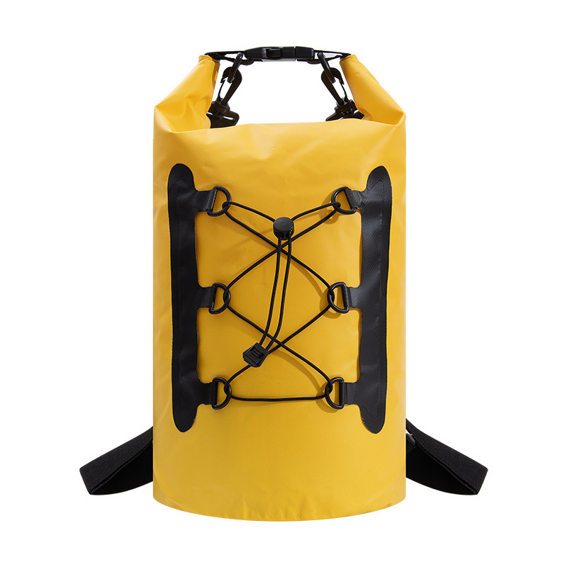 Водоустойчива раница за туризъм с шнур за затваряне, PVC материал, капацитет 15 л, подходяща за походи, къмпинг и колоездене