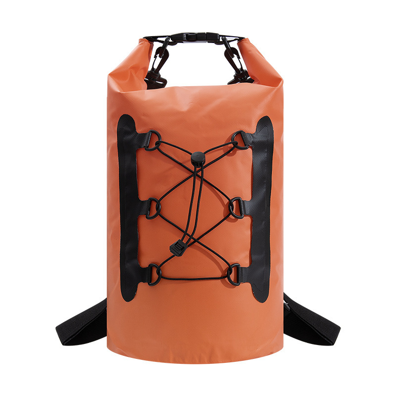 Водоустойчива раница за туризъм с шнур за затваряне, PVC материал, капацитет 15 л, подходяща за походи, къмпинг и колоездене