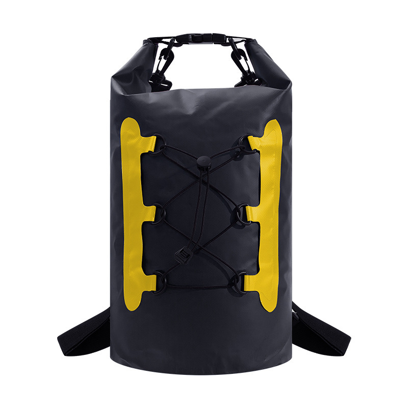 Водоустойчива раница за туризъм с шнур за затваряне, PVC материал, капацитет 15 л, подходяща за походи, къмпинг и колоездене
