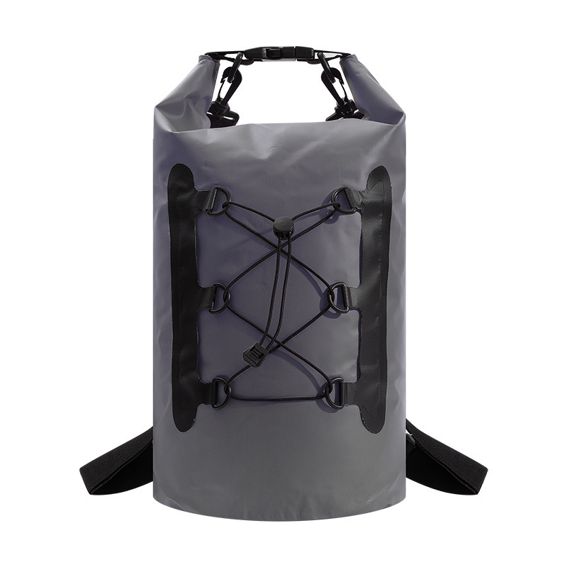 Водоустойчива раница за туризъм с шнур за затваряне, PVC материал, капацитет 15 л, подходяща за походи, къмпинг и колоездене