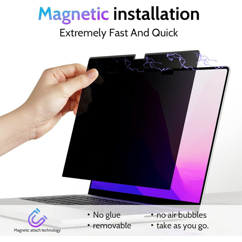 MacBook магнитен екран за поверителност за Apple лаптопи – защита от синята светлина, премахваем, магнитно закрепване, съвместим с MacBook Air/Pro