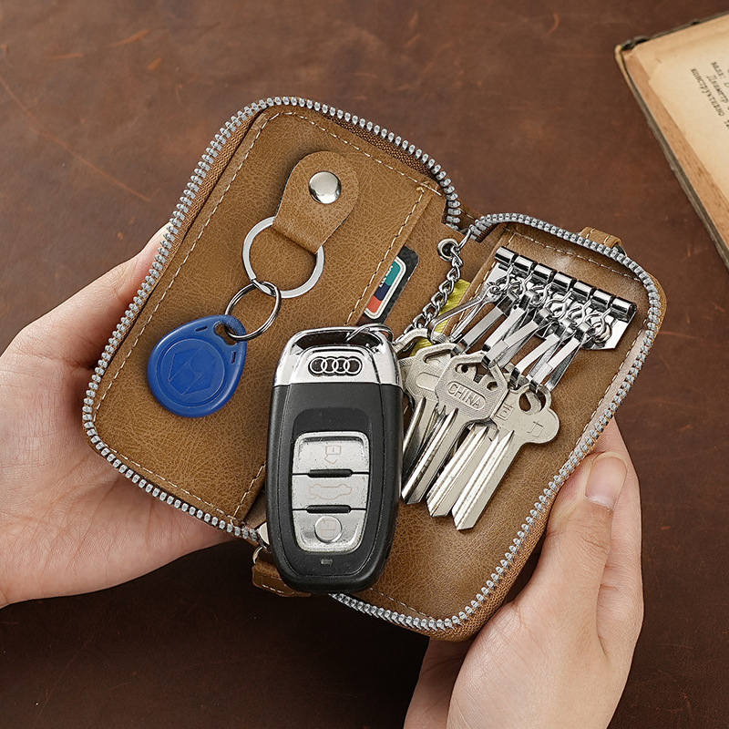 Unisex PU τσάντα κλειδιών με μεγάλο χώρο, φερμουάρ, πολυλειτουργική αποθήκευση κλειδιών αυτοκινήτου